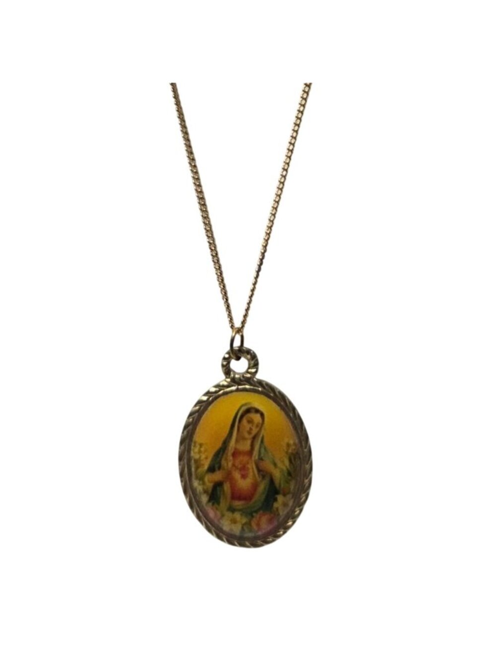 Vintage Immaculate Heart Of Mary Pendant Necklace Catholic Our Lady Devotional